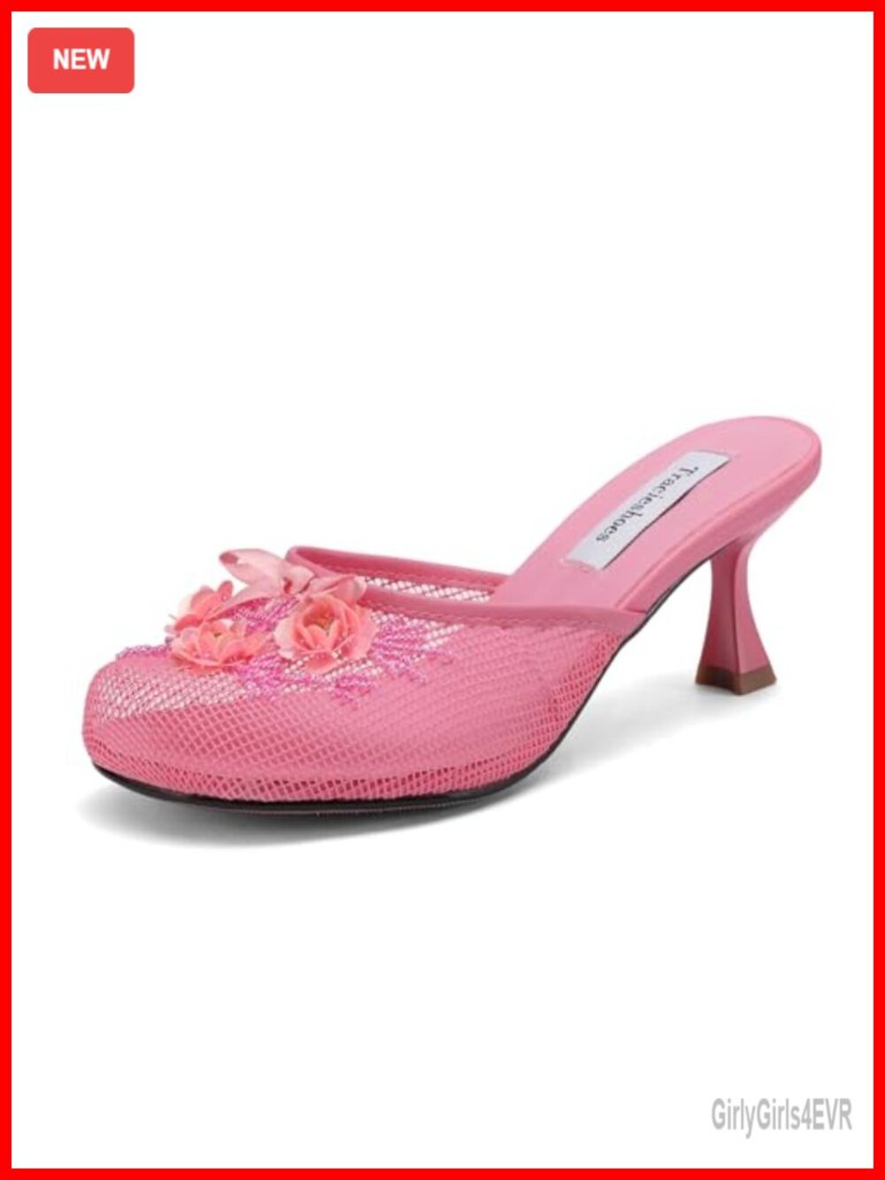 Mesh Mule Heels Kitten Heel Slip On Floral Embellished Closed Toe Slide Dress